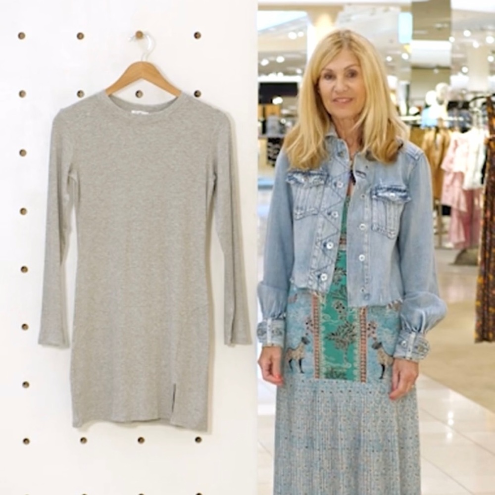 Grey Front Slit Rib T-Shirt Dress